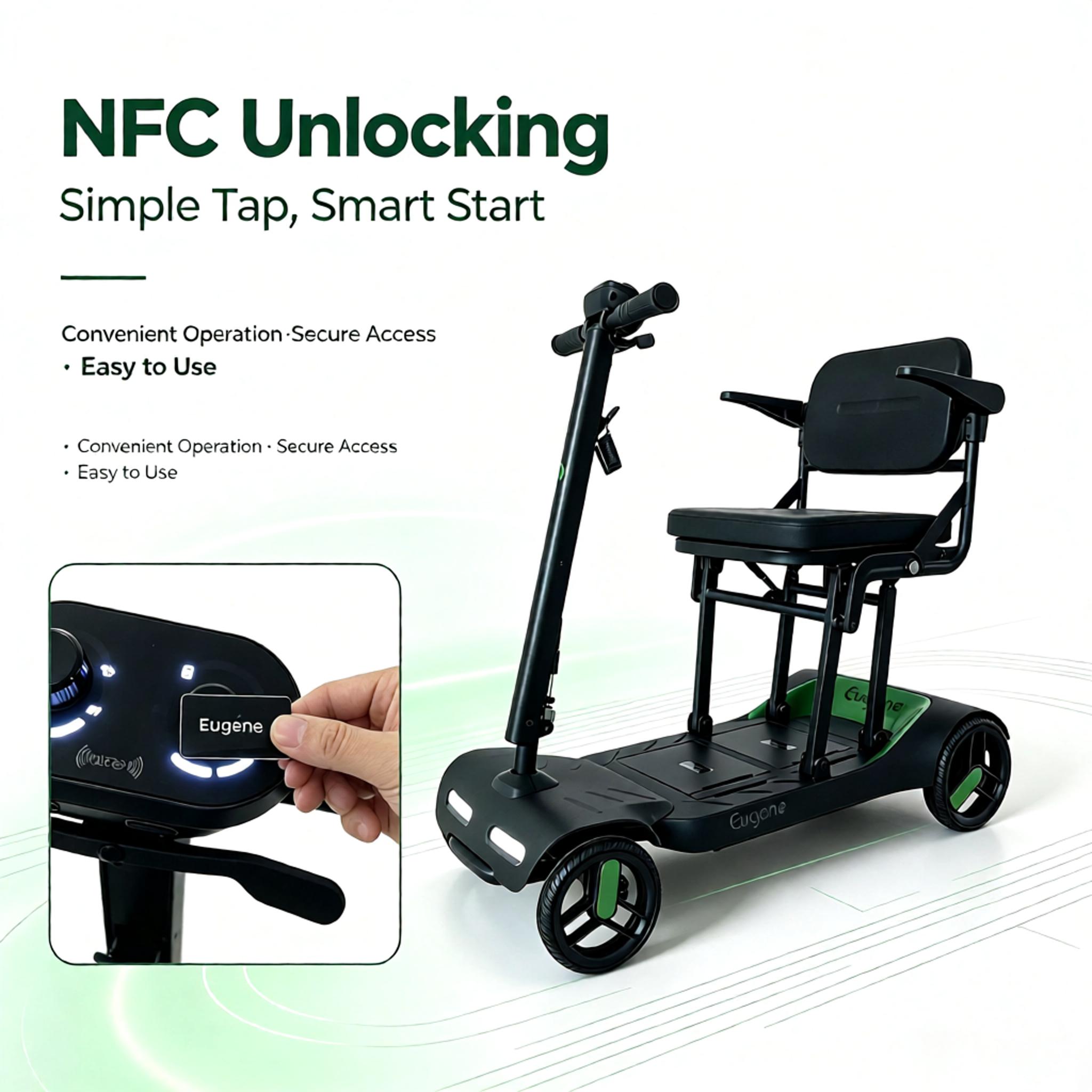 Magnesium Alloy Brushless Motor 4-Wheel Mobility Scooter with Smart NFC Unlock